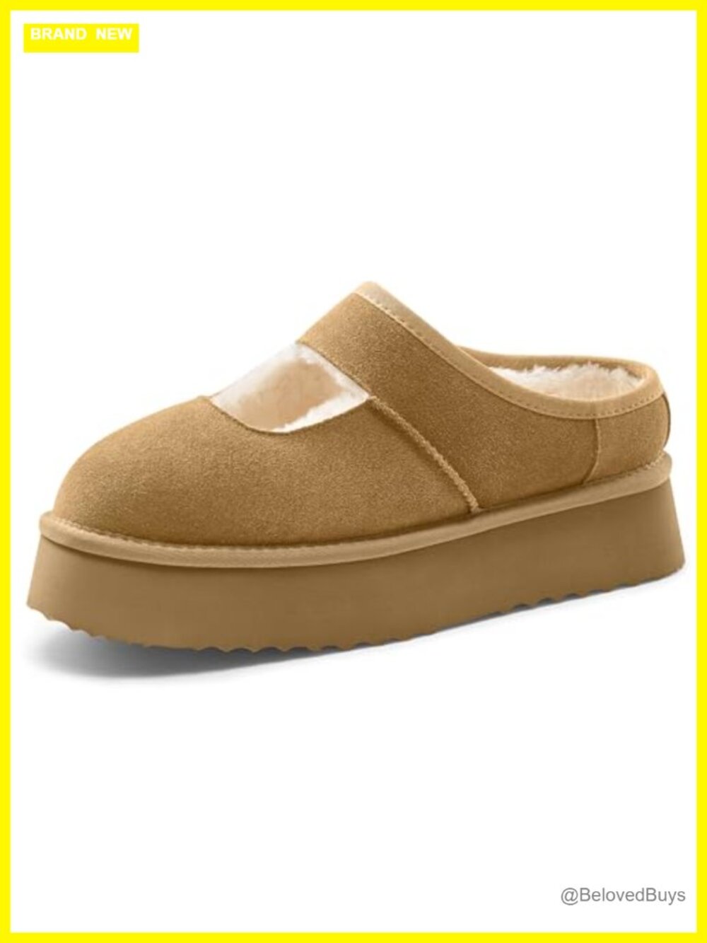 Faux Fur Lined Platform Slippers Slip On Mary Jane Winter Shoes for Women
